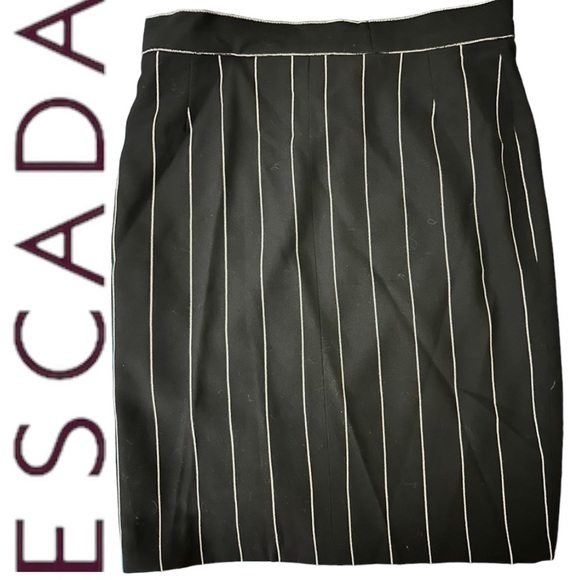 Classic Escada Charcoal Grey Skirt/Suit w/Blazer with White Pin Stripes Size 8 - Picture 5 of 8